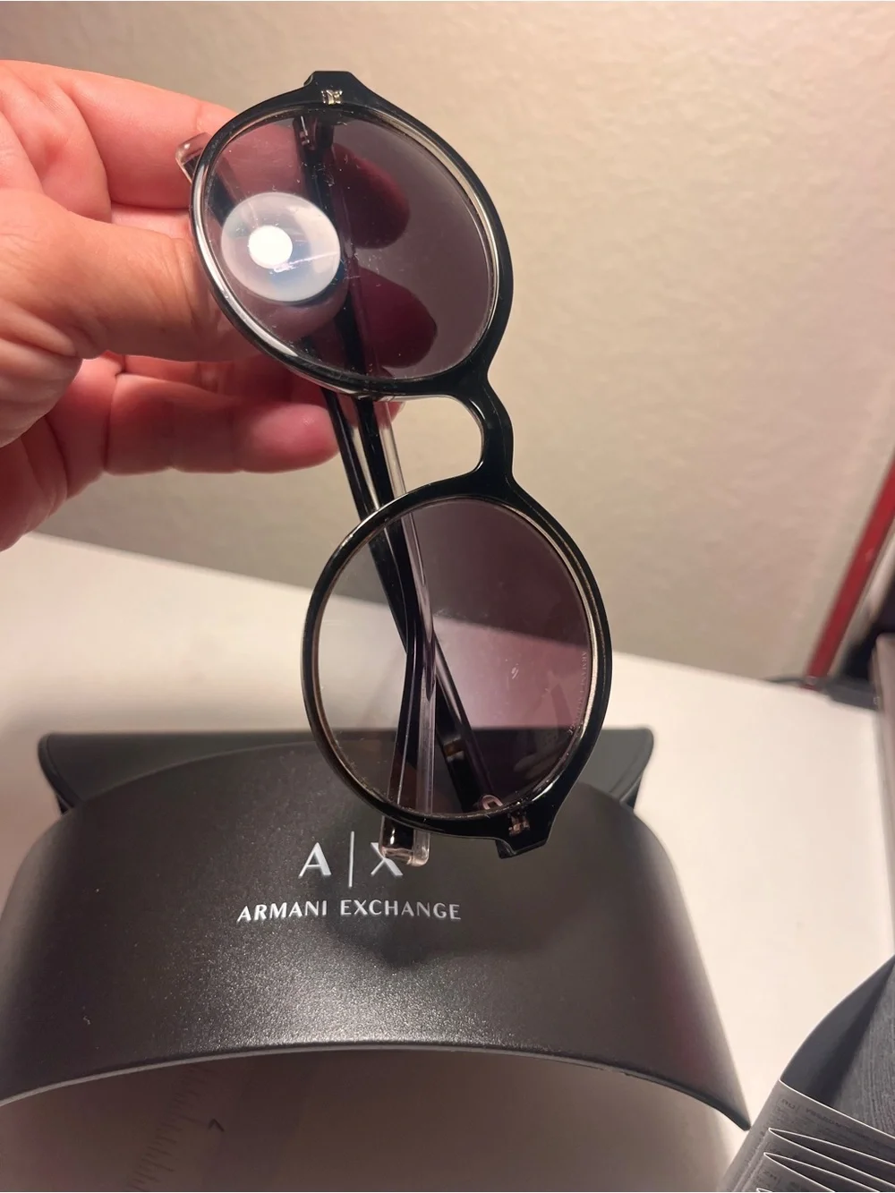 Armani Exchange Black Sunglasses Case with White Logo
